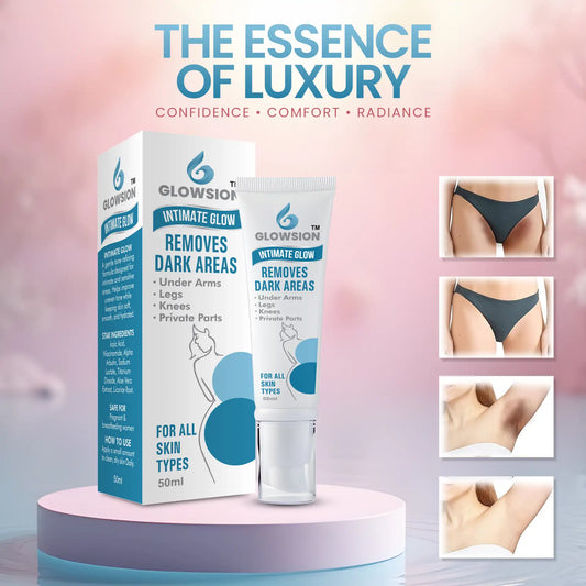 Glowision Intimate Glow product packaging with a pink gradient background